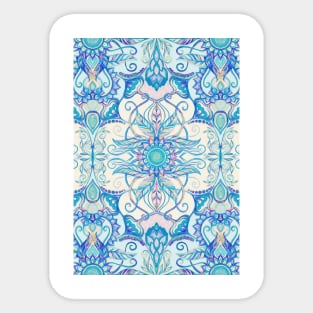 Teal Blue, Pearl & Pink Floral Pattern Sticker